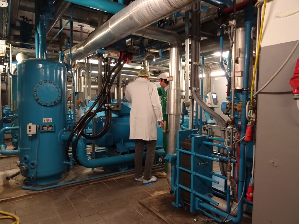 Besichtigung der Kälteversorgung während dem Energieaudit bei Wiesbauer